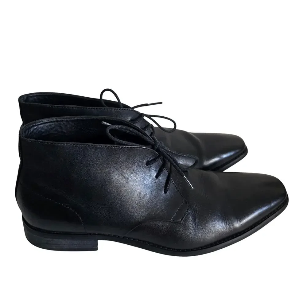 Calvin Klein Rolando Black Leather Chukka Ankle Boots Men's US 13 EU 46.5